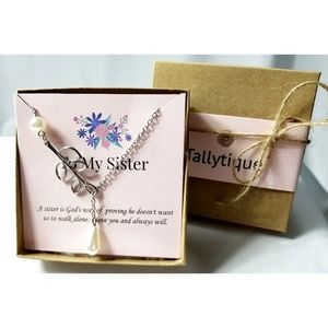 Sister Sisters Pearl Leaf Drop Necklace